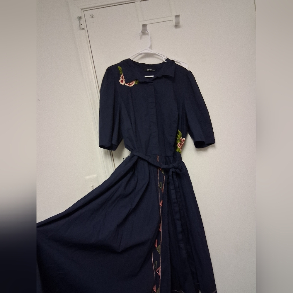 Elegant Navy Dress with Embroidered Details